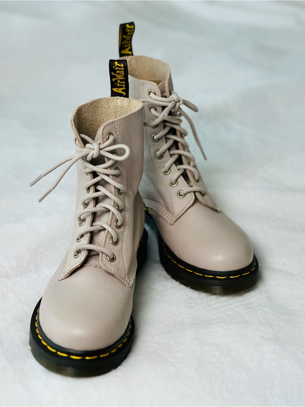 Dr. Martens 1460 Pascal Virginia Leather Lace-Up Boots in Taupe Size 8